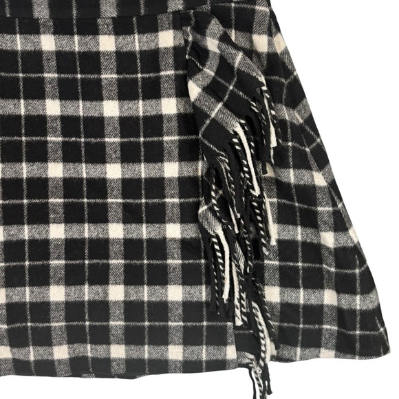 Kate Spade Womens A-Line Mini Skirt Black Plaid Size 14 Ruffle Fringe Preppy - Picture 3 of 8